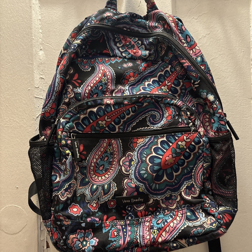 Vera Bradley Black Colored Backpack 17 X 14" Two Side‎ Pockets And Three Zippers